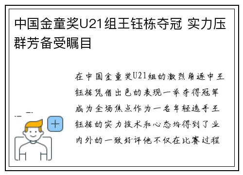 中国金童奖U21组王钰栋夺冠 实力压群芳备受瞩目 中国金童奖U21组王钰栋夺冠 实力压群芳备受瞩目